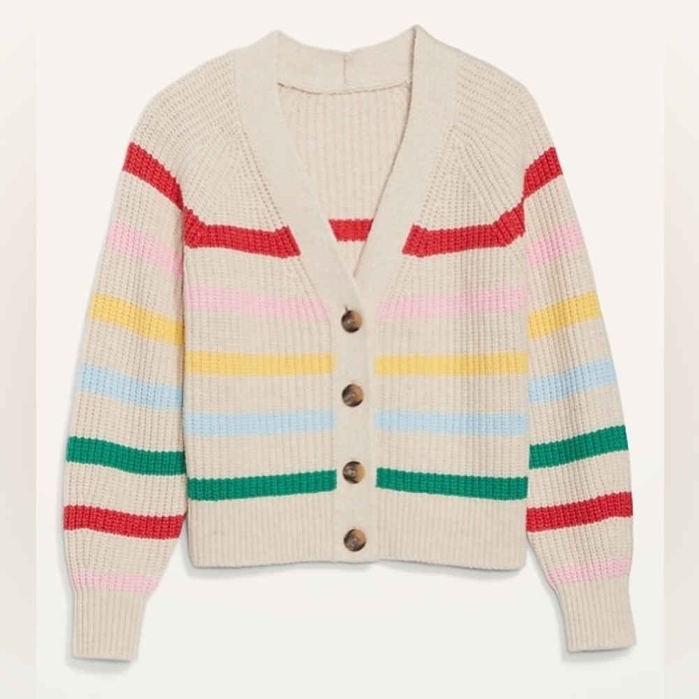 OLD NAVY | Brushed Striped Shaker-Stitch Cardigan Sweater Rainbow - Picture 3 of 10